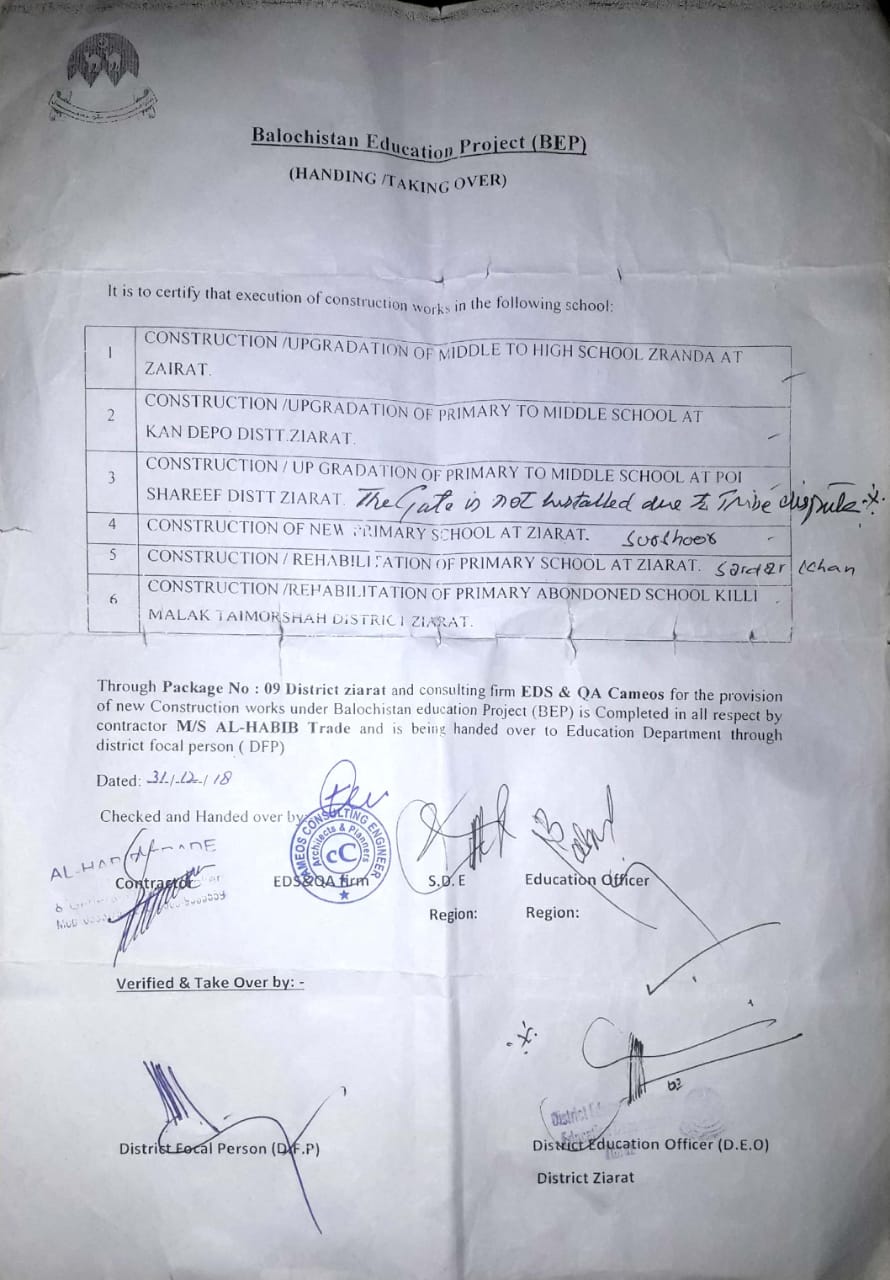 Handing Over Certificate